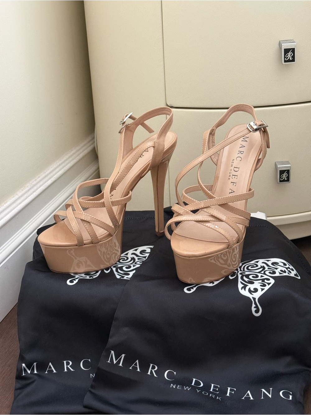 Marc Defang Nude Strappy Platform High Heel Sandals, Size 8
